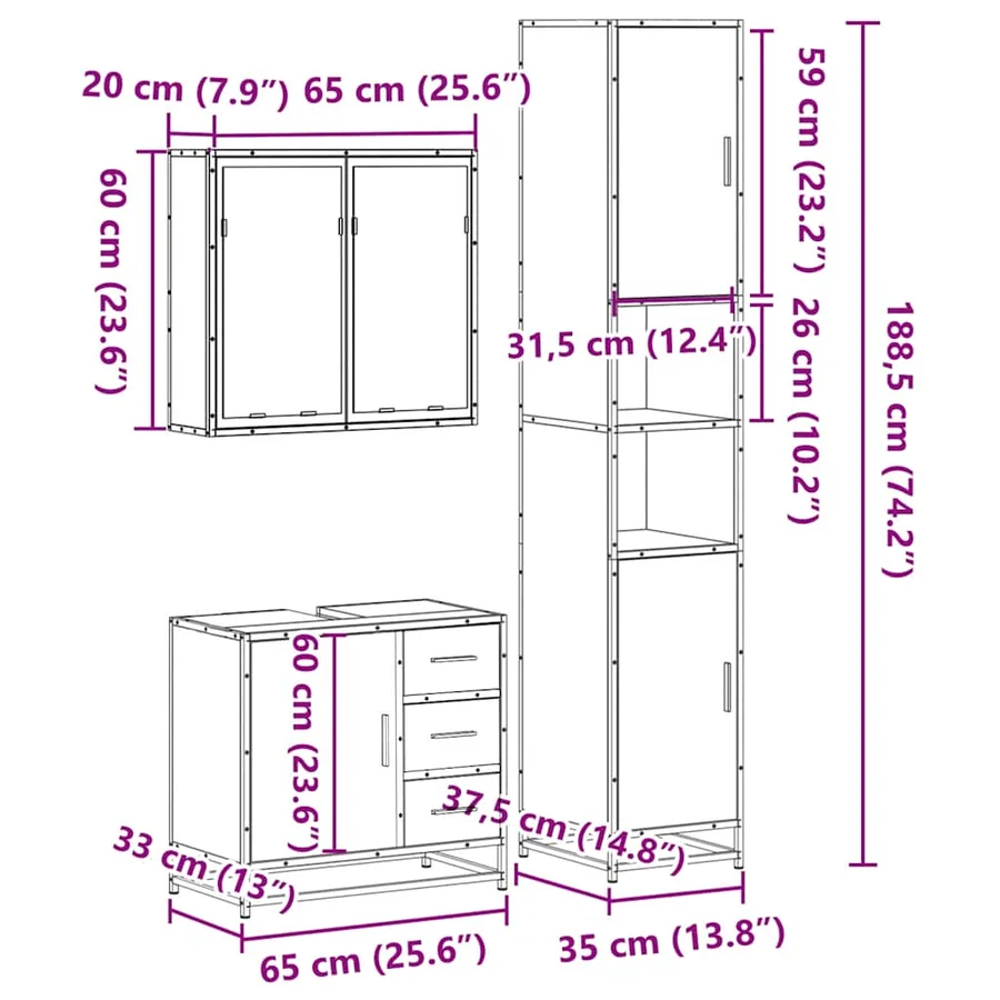 Ensemble de meubles de salle de bain 3 pcs chêne sonoma - 11