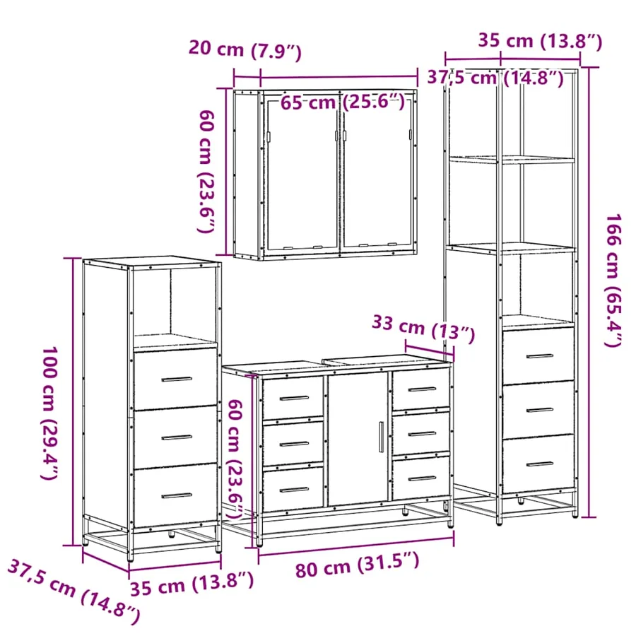 Ensemble de meubles de salle de bain 4 pcs chêne sonoma - 11