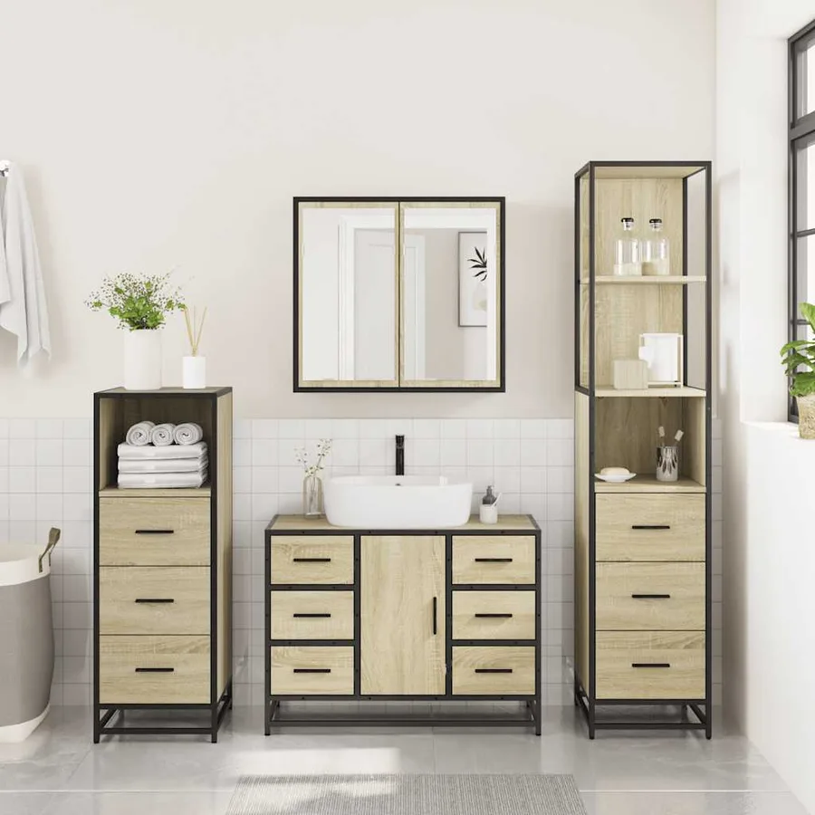 Ensemble de meubles de salle de bain 4 pcs chêne sonoma - 3