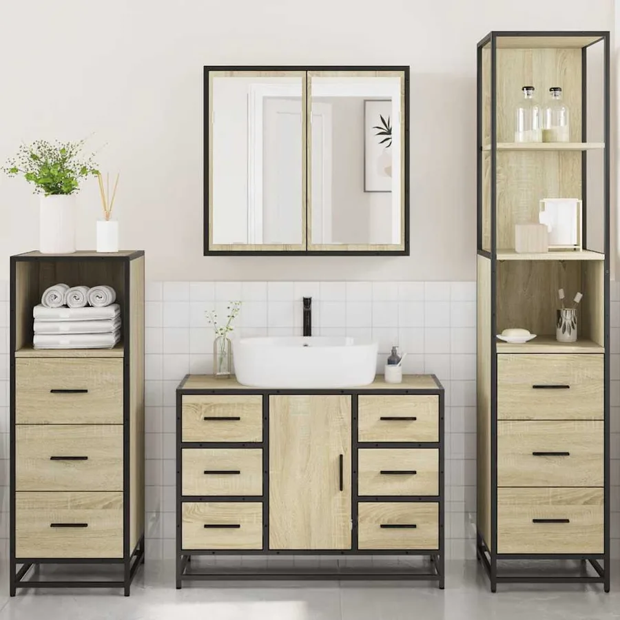 Ensemble de meubles de salle de bain 4 pcs chêne sonoma - 4