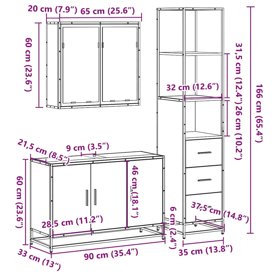 Ensemble de meubles de salle de bain 3 pcs chêne sonoma - 11