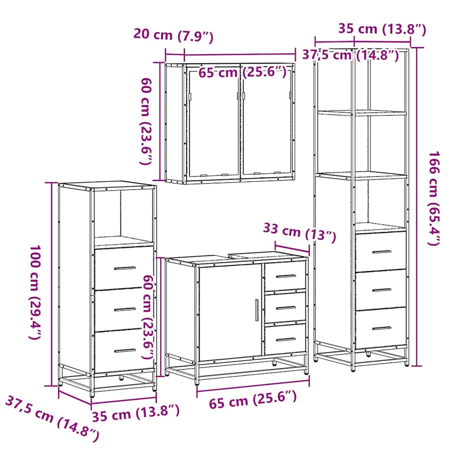 Ensemble de meubles de salle de bain 4 pcs chêne sonoma - 11