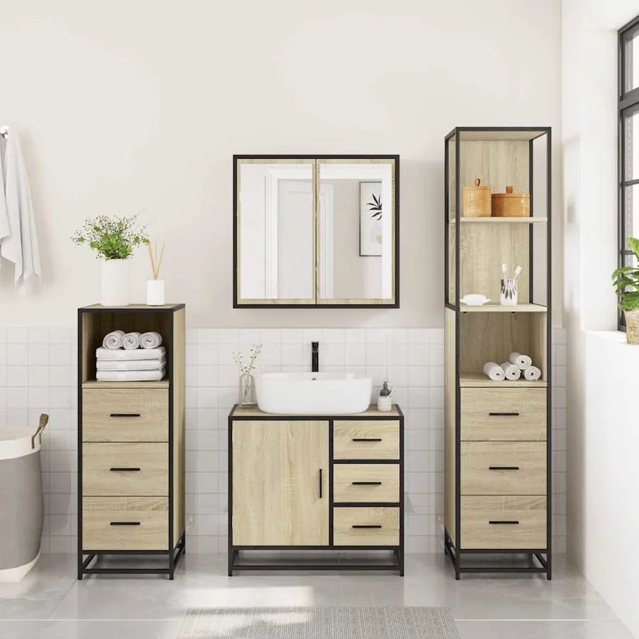 Ensemble de meubles de salle de bain 4 pcs chêne sonoma - 3