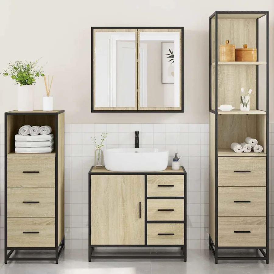 Ensemble de meubles de salle de bain 4 pcs chêne sonoma - 4