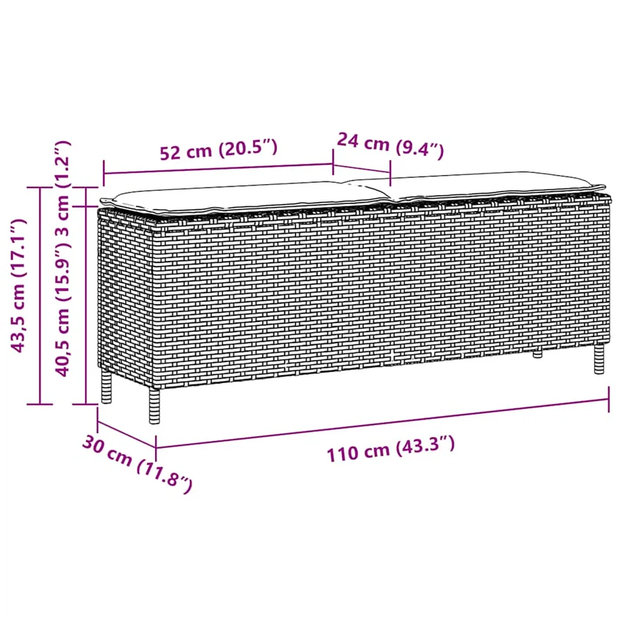 Banc de jardin avec coussin marron 110x30x40,5cm résine tressée - 8