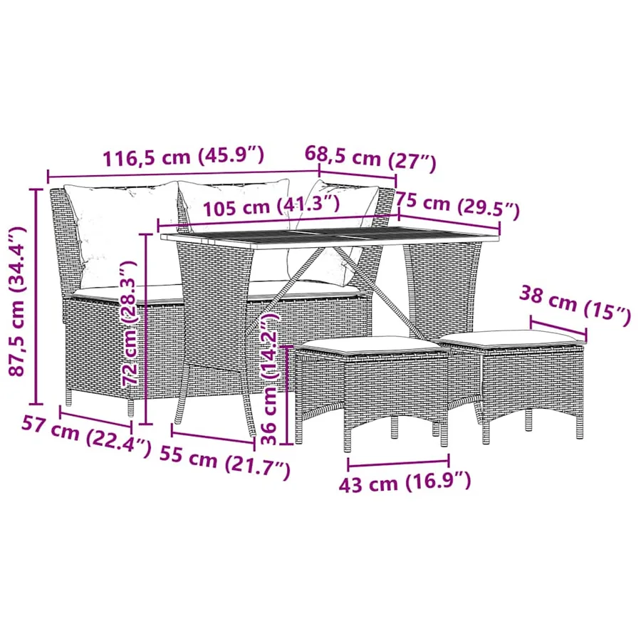 Ensemble à manger de jardin coussins 4 pcs beige résine tressée - 13