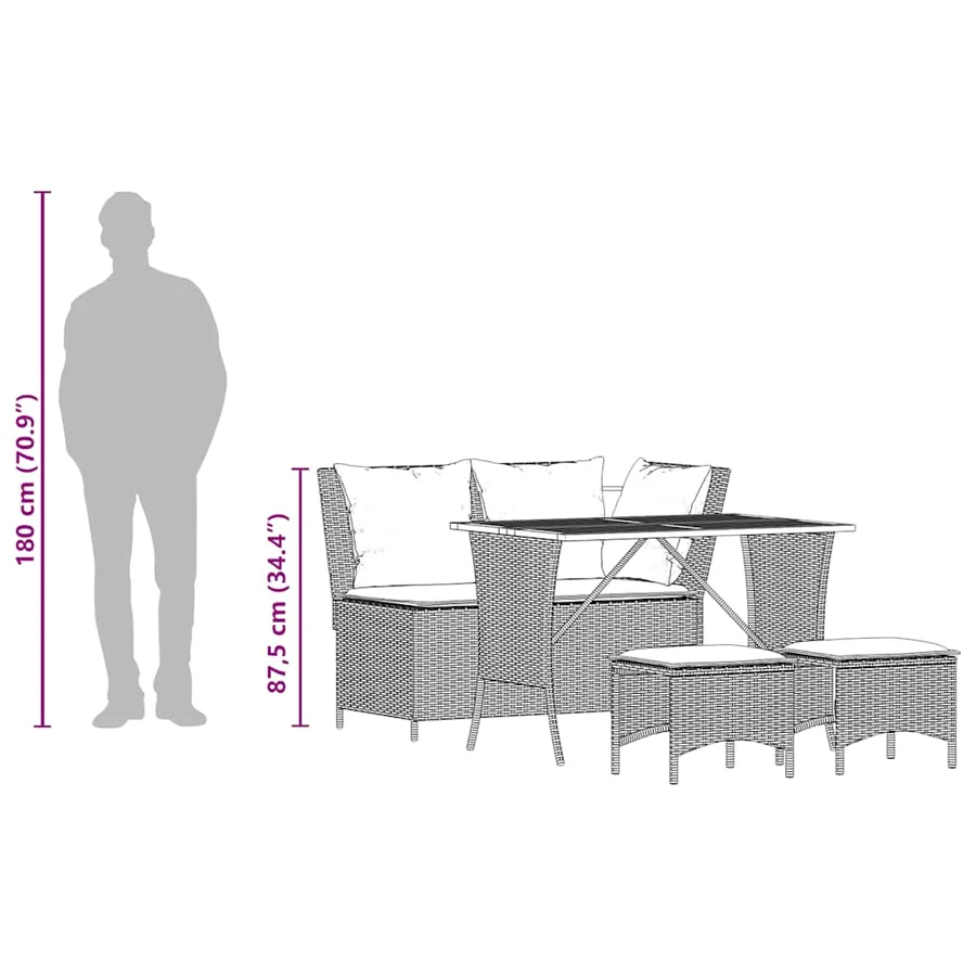 Ensemble à manger de jardin coussins 4 pcs beige résine tressée - 14