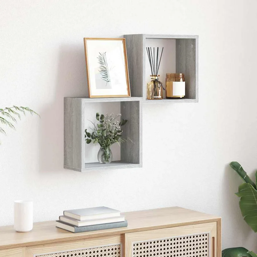 Étagères cube murales 2 pcs sonoma gris 30x15x30 cm - 3