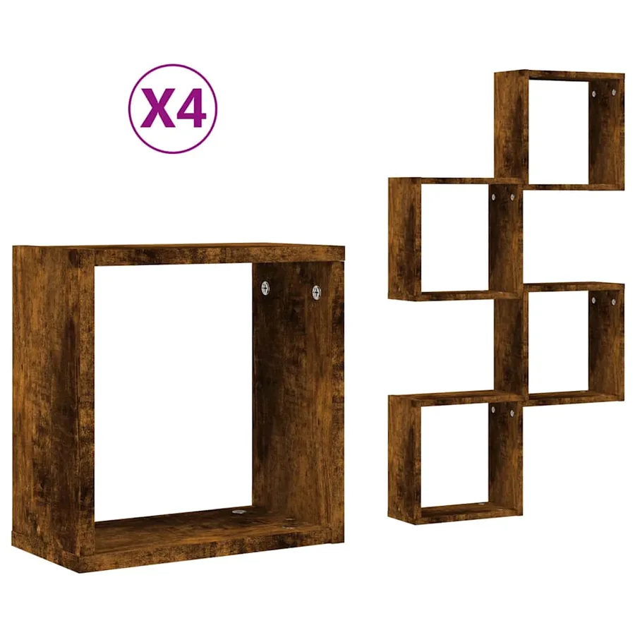 Étagères murales sous forme de cube 4 pcs chêne fumé 30x15x30cm - 2