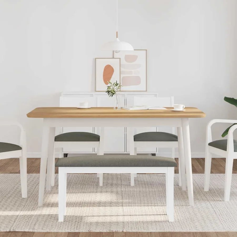 Banc 90 cm blanc bois massif caoutchouc - 3