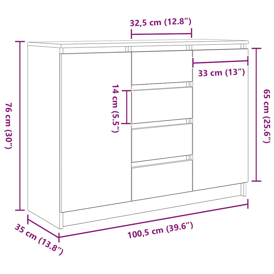 Buffet avec tiroirs sonoma gris 100,5x35x76cm bois d'ingénierie - 13
