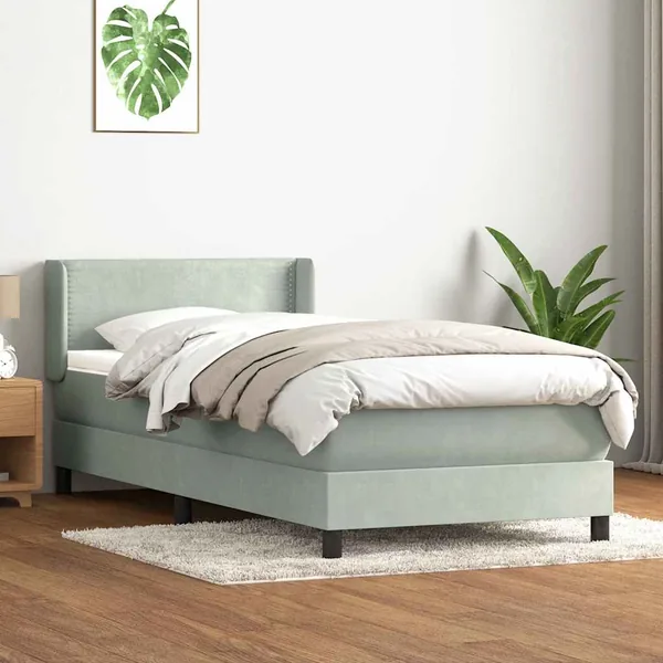 Sommier à lattes de lit et matelas gris clair 100x210cm velours