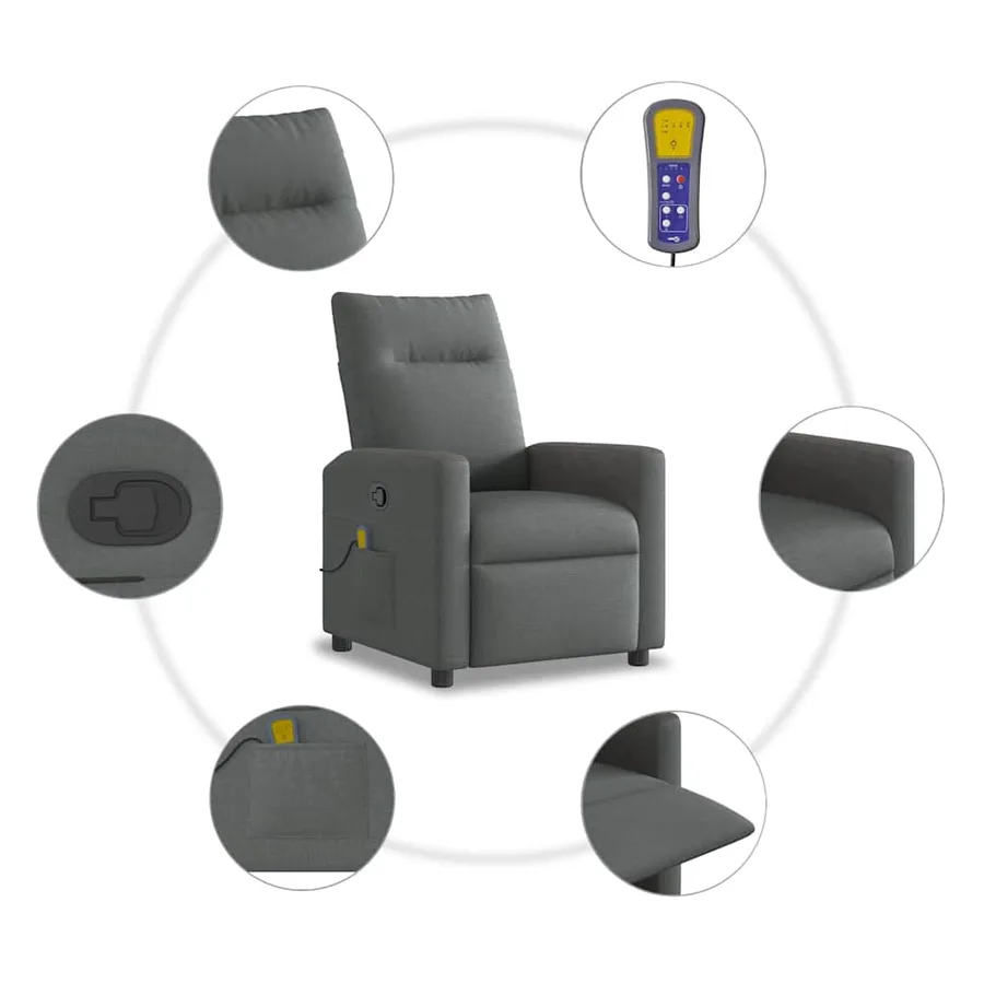 Fauteuil inclinable de massage en tissu gris foncé - 8