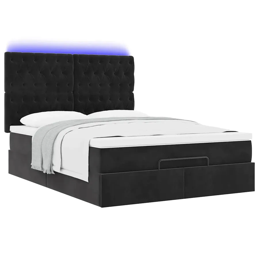 Cadre de lit ottoman avec matelas noir 140x190 cm velours - 6