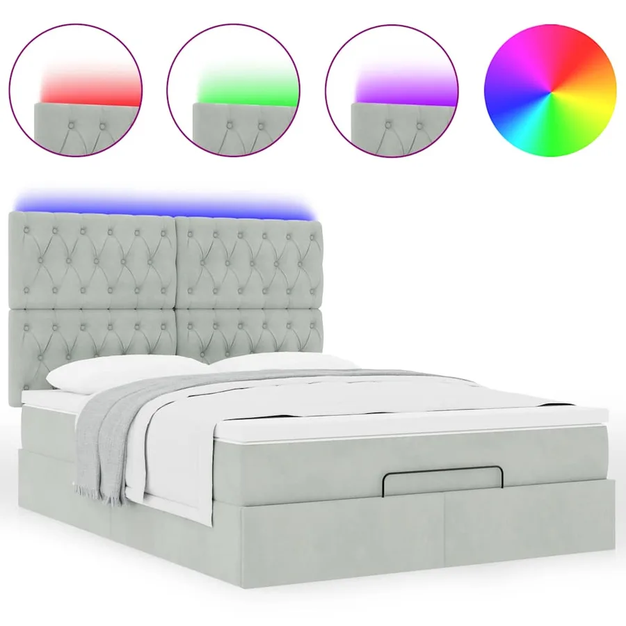 Cadre de lit ottoman et matelas gris clair 140x190 velours - 5