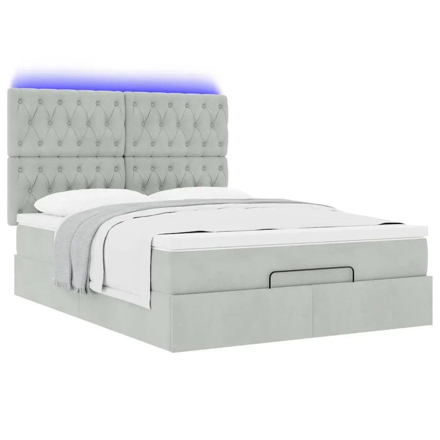 Cadre de lit ottoman et matelas gris clair 140x190 velours - 6