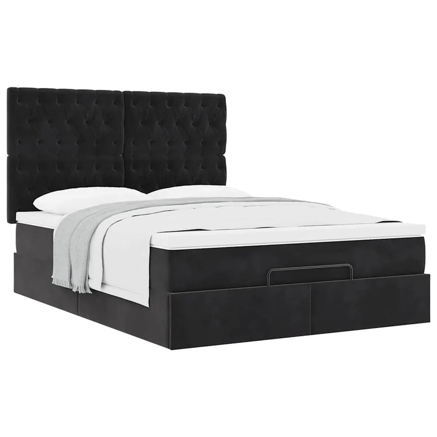 Cadre de lit ottoman avec matelas noir 140x190 cm velours - 5