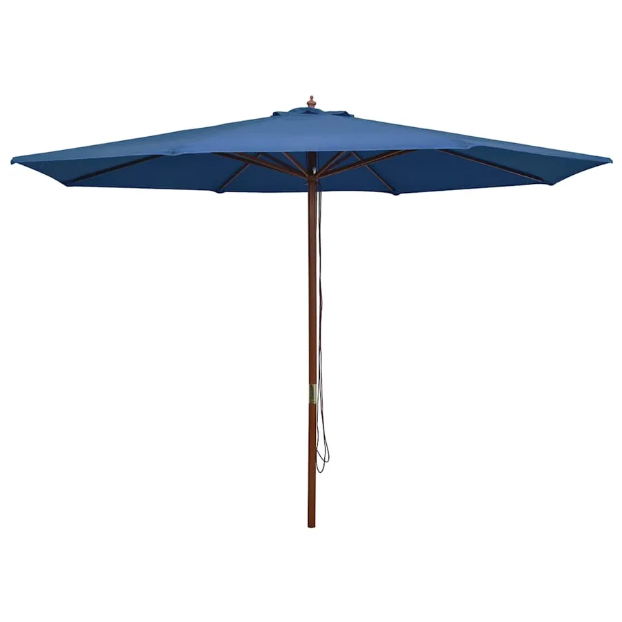 Parasol d'extérieur avec mât en bois 350 cm Bleu