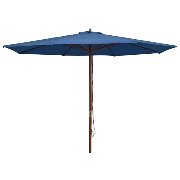 Parasol d'extérieur avec mât en bois 350 cm Bleu