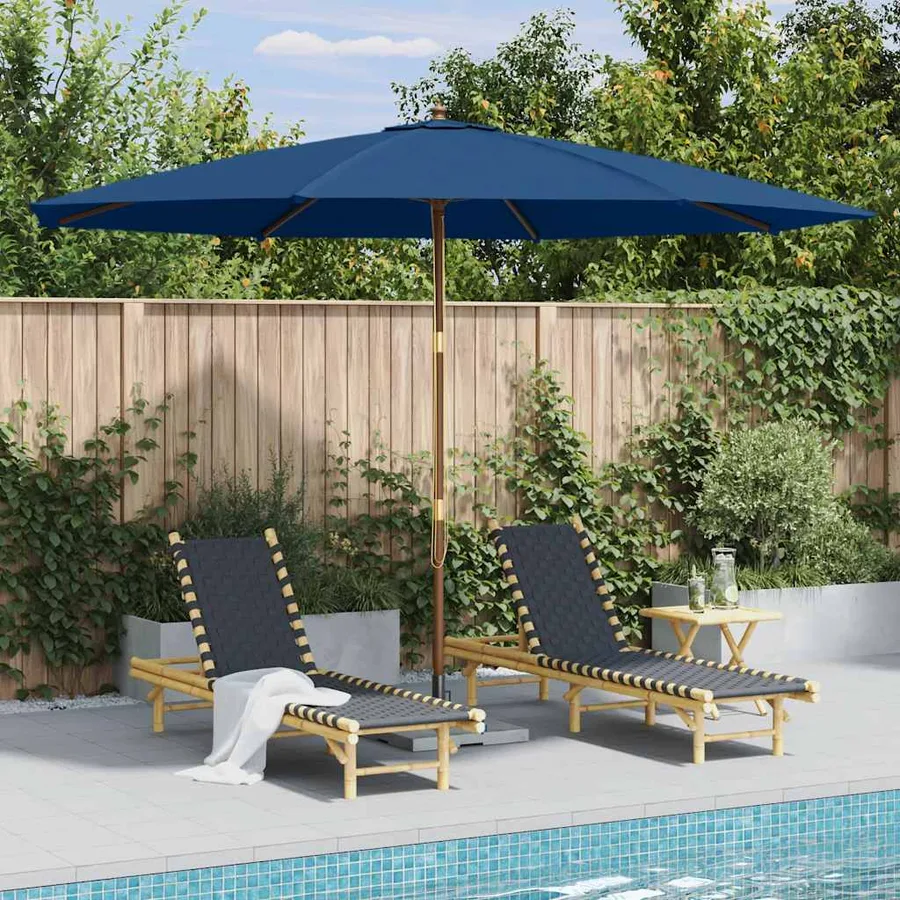 Parasol d'extérieur avec mât en bois 350 cm Bleu - 2
