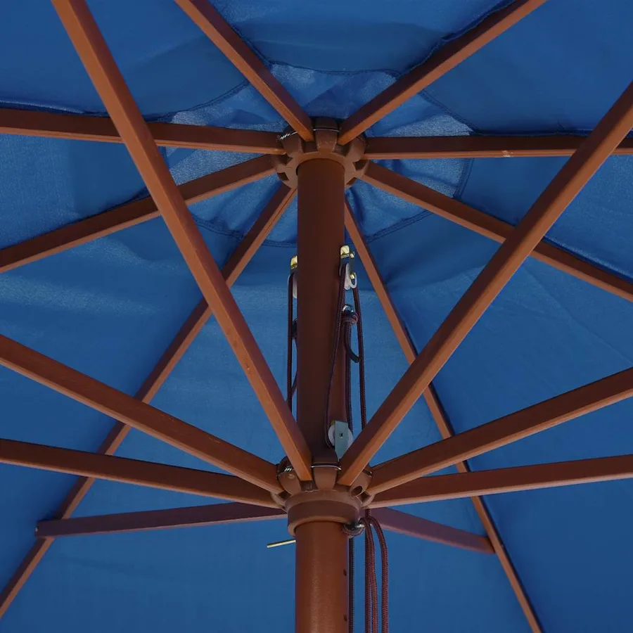 Parasol d'extérieur avec mât en bois 350 cm Bleu - 6