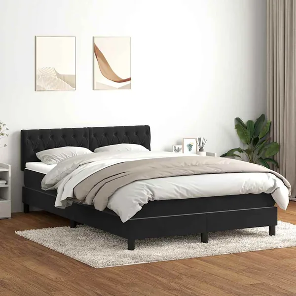 Sommier à lattes de lit avec matelas et LED noir 140x210 cm velours