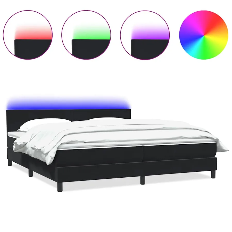 Sommier à lattes de lit avec matelas et LED noir 180x210 cm velours - 2