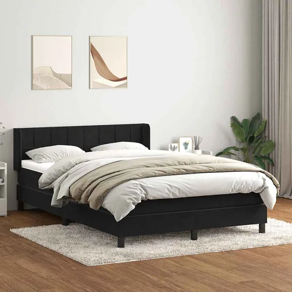 Sommier à lattes de lit avec matelas noir 140x210 cm velours