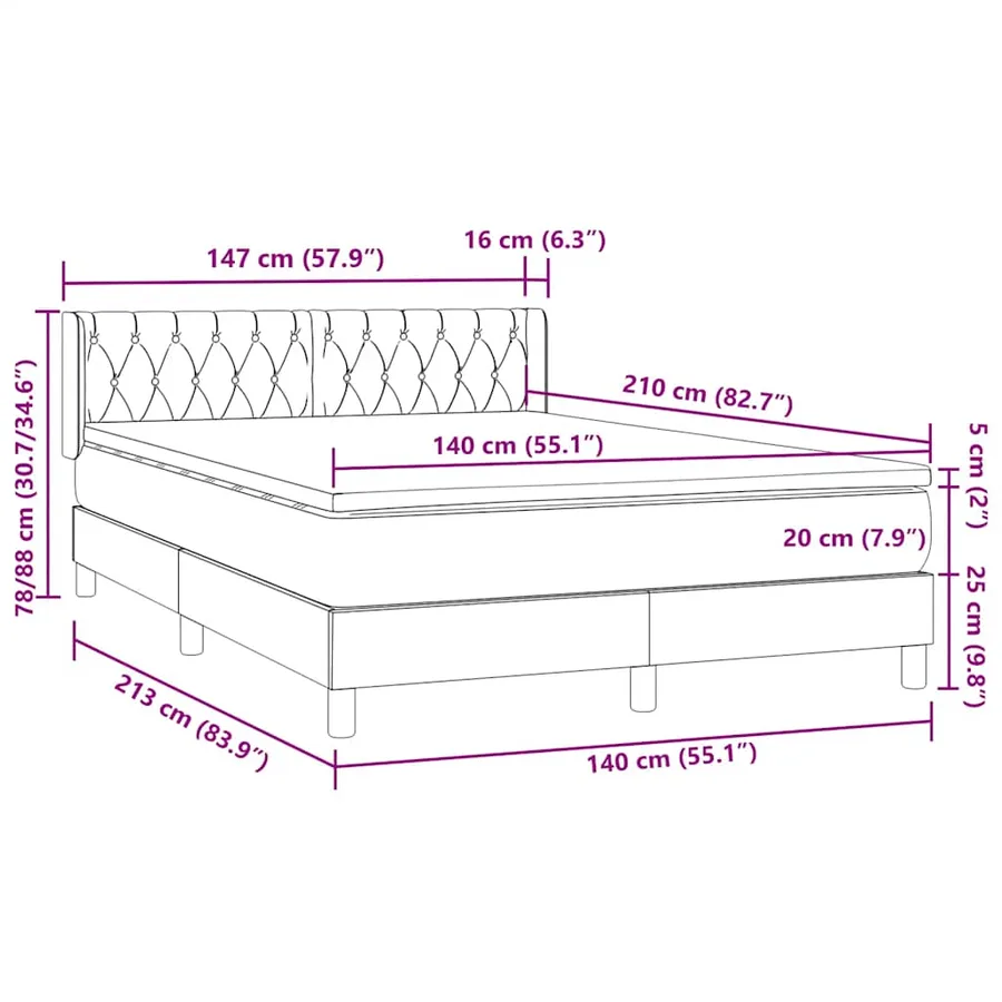 Sommier à lattes de lit avec matelas noir 140x210 cm velours - 12
