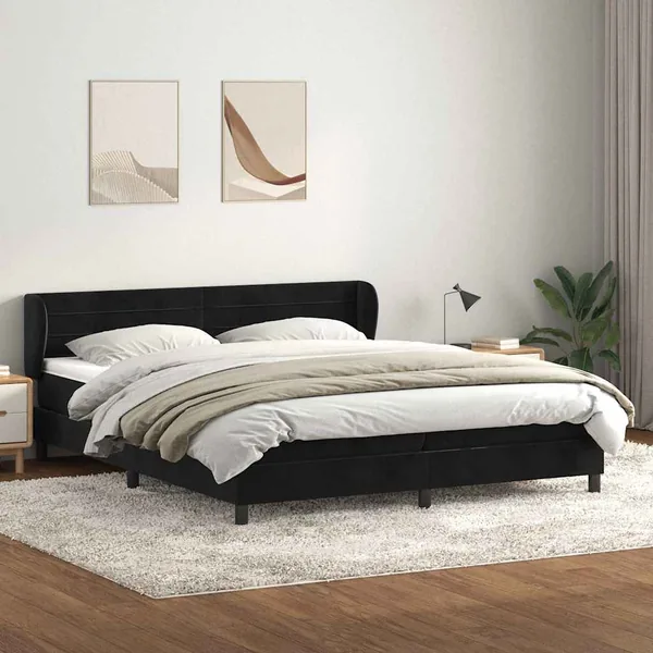 Sommier à lattes de lit avec matelas noir 180x210 cm velours