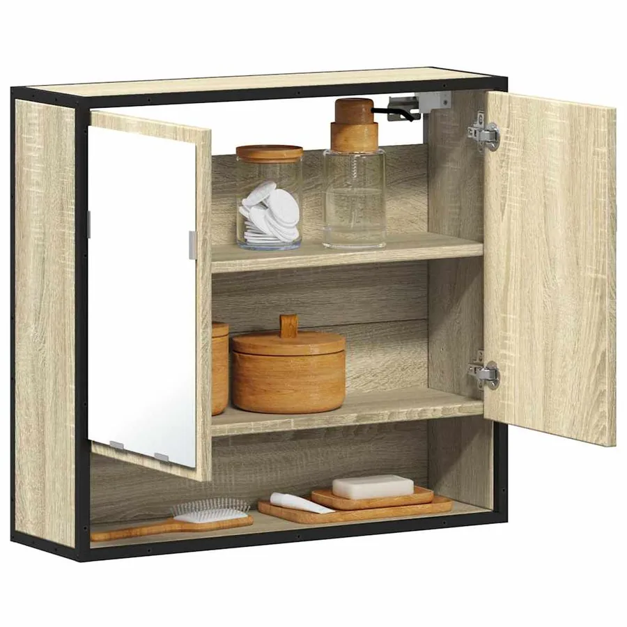 Armoire de salle de bain avec miroir Chêne Sonoma 65 x 20 x 60 cm Bois d'ingénierie
