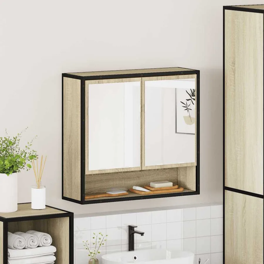 Armoire de salle de bain avec miroir Chêne Sonoma 65 x 20 x 60 cm Bois d'ingénierie - 4