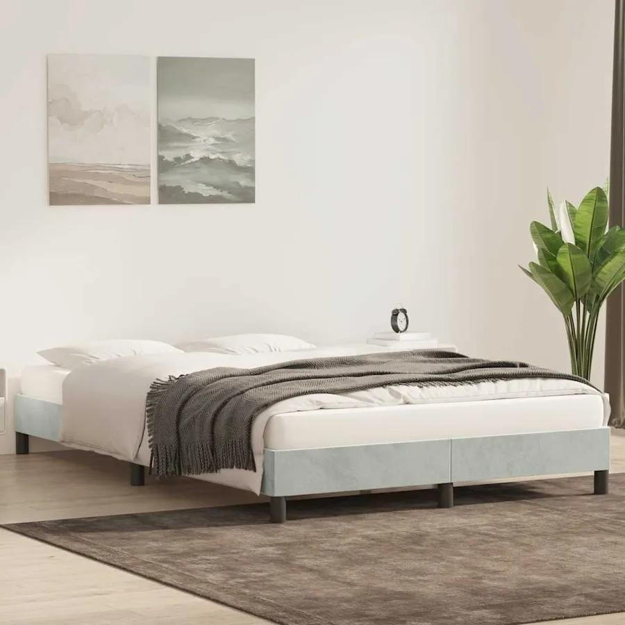 Cadre de lit sans matelas gris clair 140x210 cm velours - 3