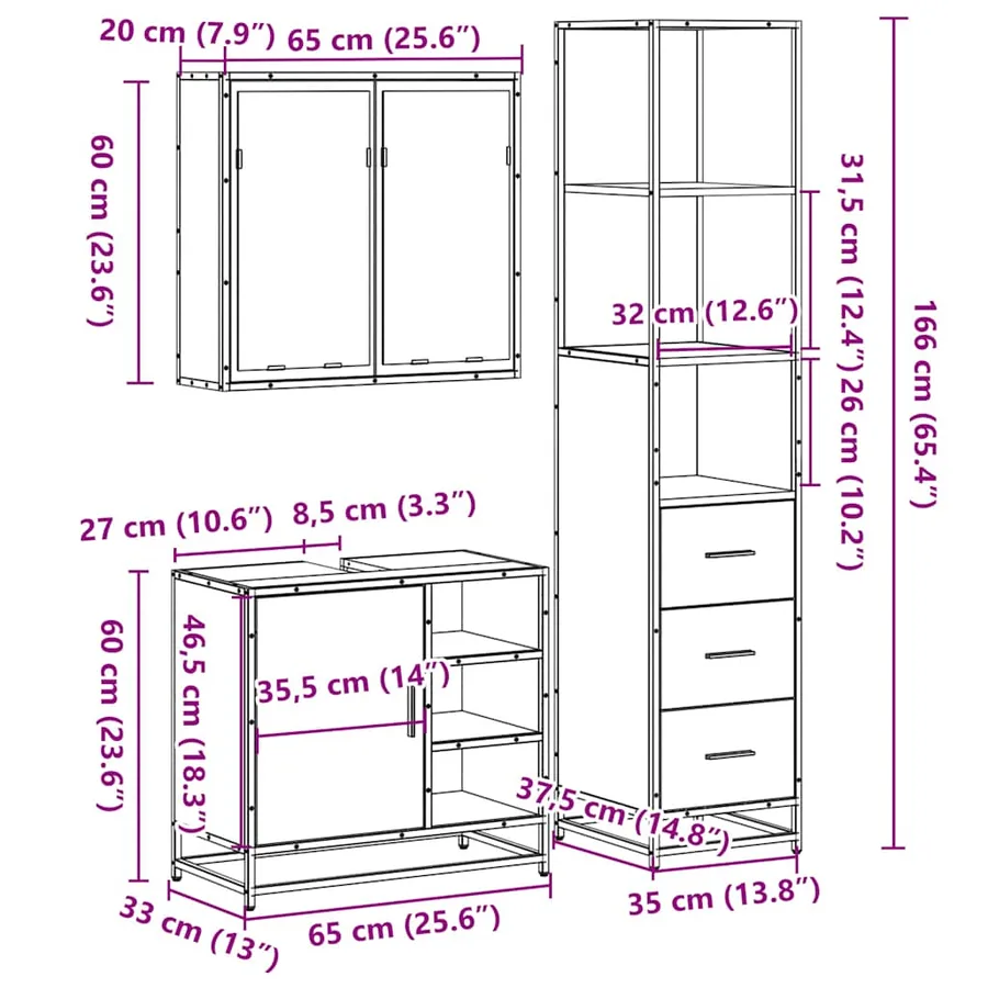 Ensemble de meubles de salle de bain 3 pcs chêne sonoma - 11