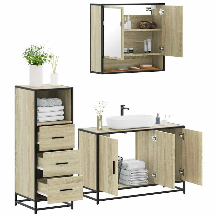 Ensemble de meubles de salle de bain 3 pcs chêne sonoma