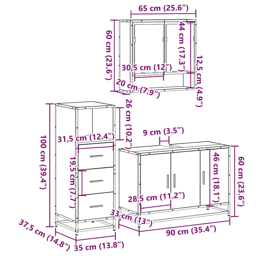 Ensemble de meubles de salle de bain 3 pcs chêne sonoma - 11