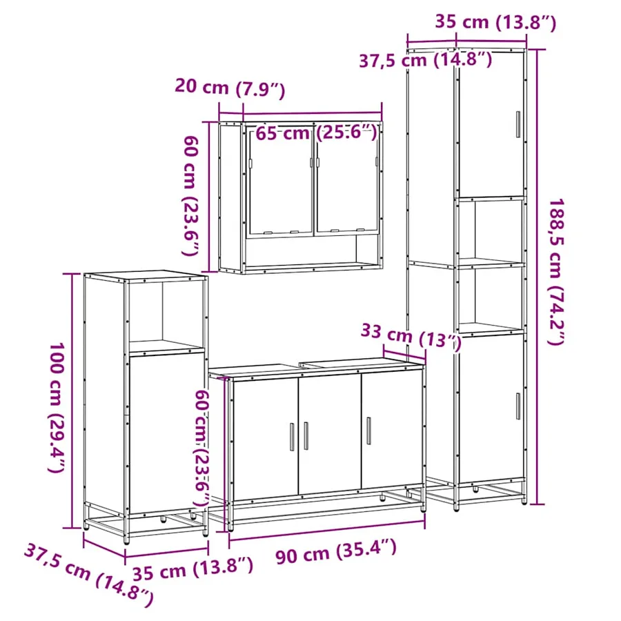 Ensemble de meubles de salle de bain 4 pcs chêne sonoma - 11
