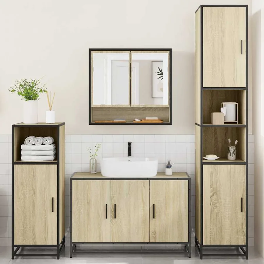 Ensemble de meubles de salle de bain 4 pcs chêne sonoma - 3