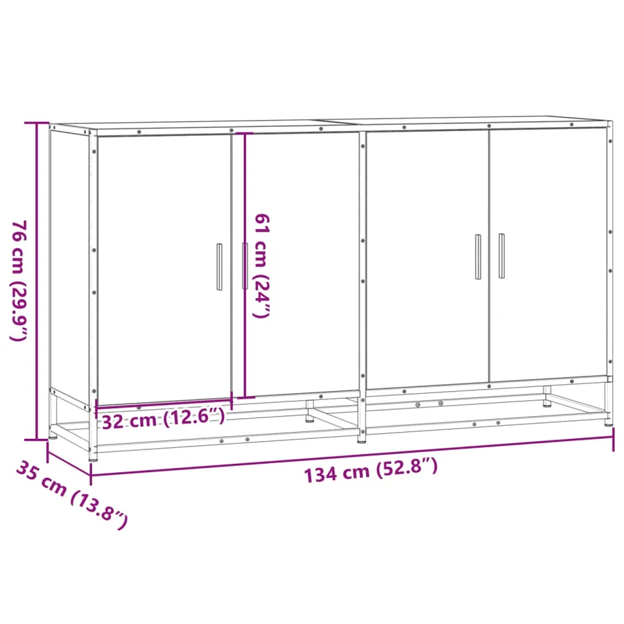 Buffet sonoma gris 134x35x76 cm bois d'ingénierie - 10