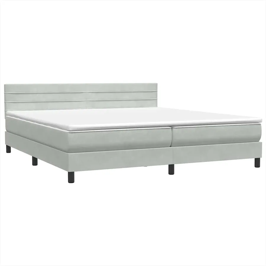 Sommier à lattes de lit et matelas et LED gris clair 180x210cm velours - 5
