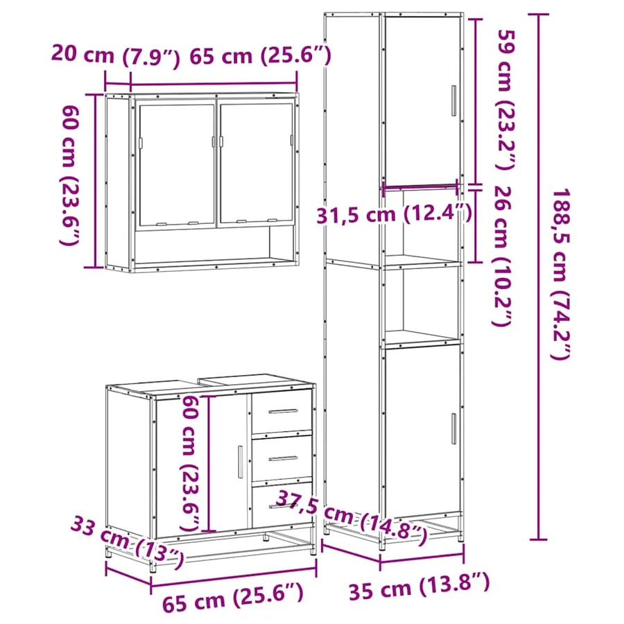Ensemble de meubles de salle de bain 3 pcs chêne sonoma - 11