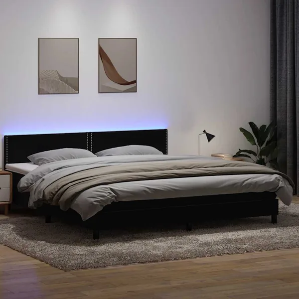 Sommier à lattes de lit avec matelas et LED noir 200x210 cm Velours