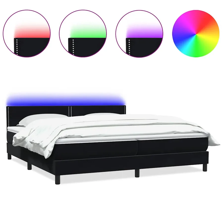 Sommier à lattes de lit avec matelas et LED noir 200x210 cm Velours - 2