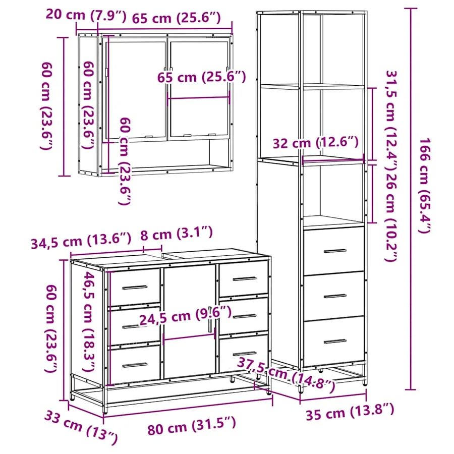 Ensemble de meubles de salle de bain 3 pcs chêne sonoma - 11