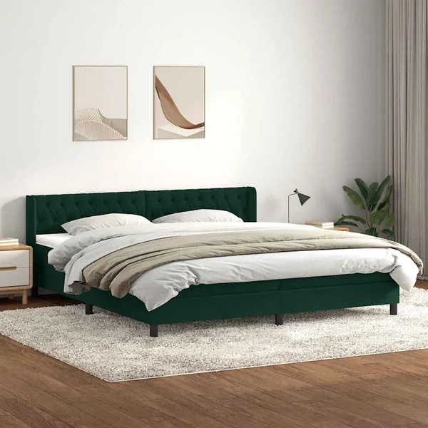 Sommier à lattes de lit et matelas vert foncé 180x210cm velours