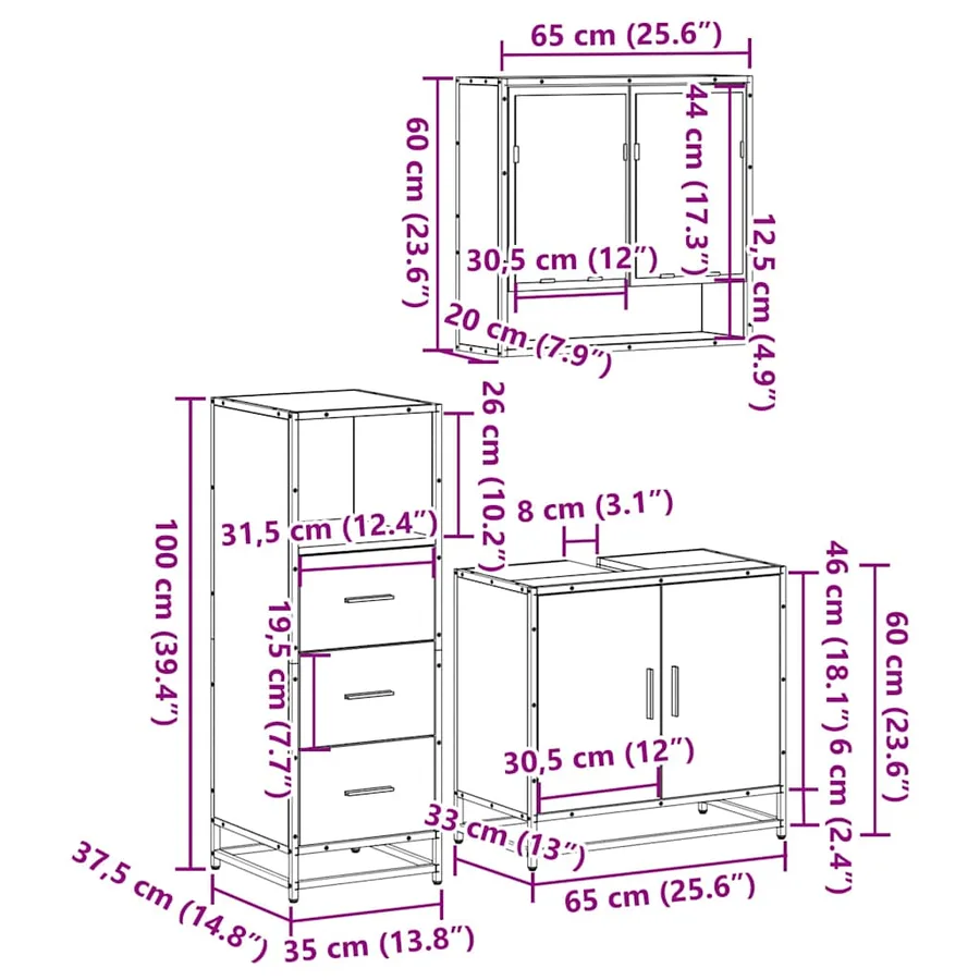 Ensemble de meubles de salle de bain 3 pcs chêne sonoma - 11