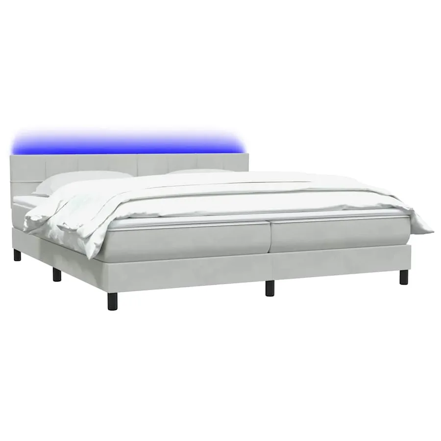 Sommier à lattes de lit et matelas et LED gris clair 180x210cm velours - 3