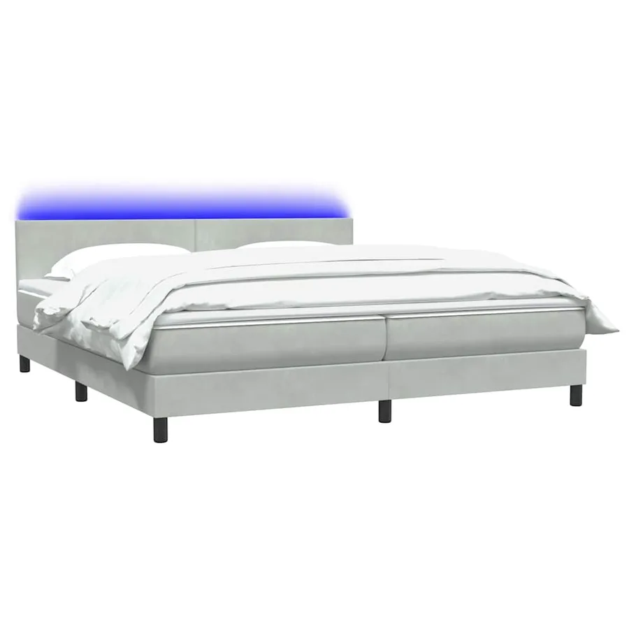 Sommier à lattes de lit et matelas et LED gris clair 180x210cm velours - 3