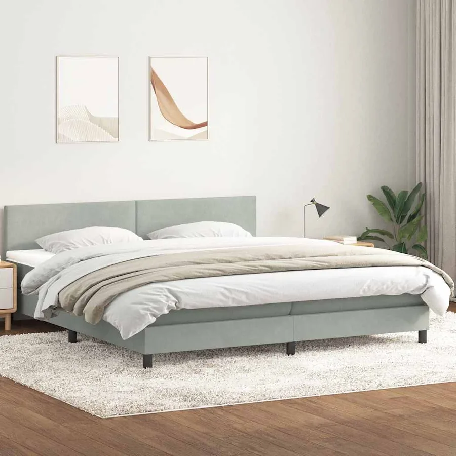 Sommier à lattes de lit et matelas et LED gris clair 180x210cm velours - 4