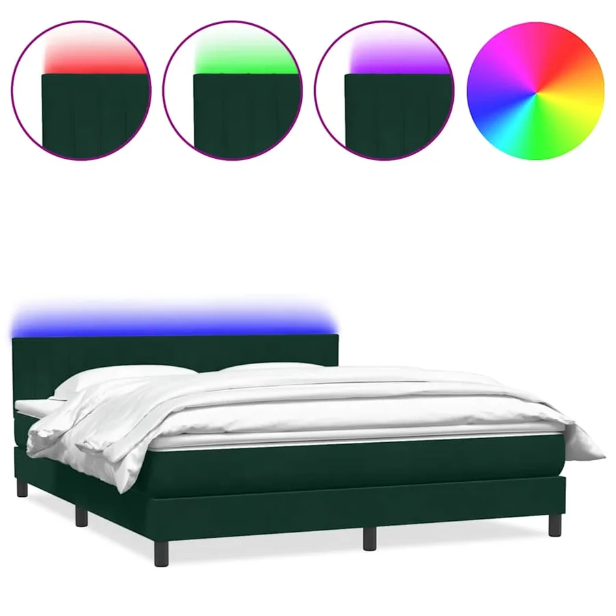 Sommier à lattes de lit et matelas et LED vert foncé 180x210cm velours - 2